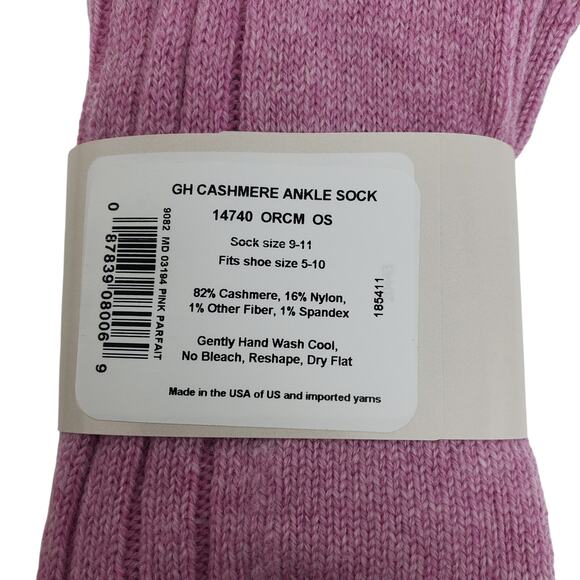 Soft Ribbed 82% Cashmere Ankle Socks Sz 9-11 Warm Cozy Garnet Hill Pink Parfait - Picture 3 of 7